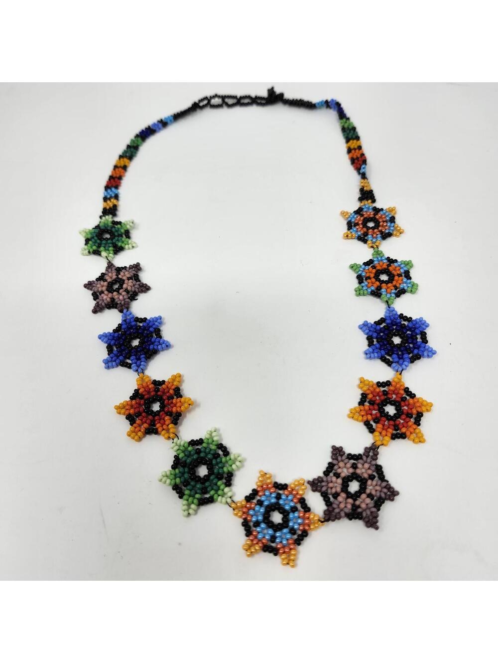 Handmade 23” Beaded Star Necklace Colorful Seed Bead Folk Jewelry